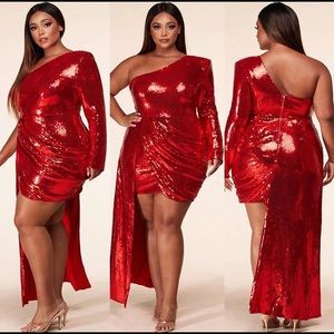 Passion Red Sequin Evening Dress (Plus Size)